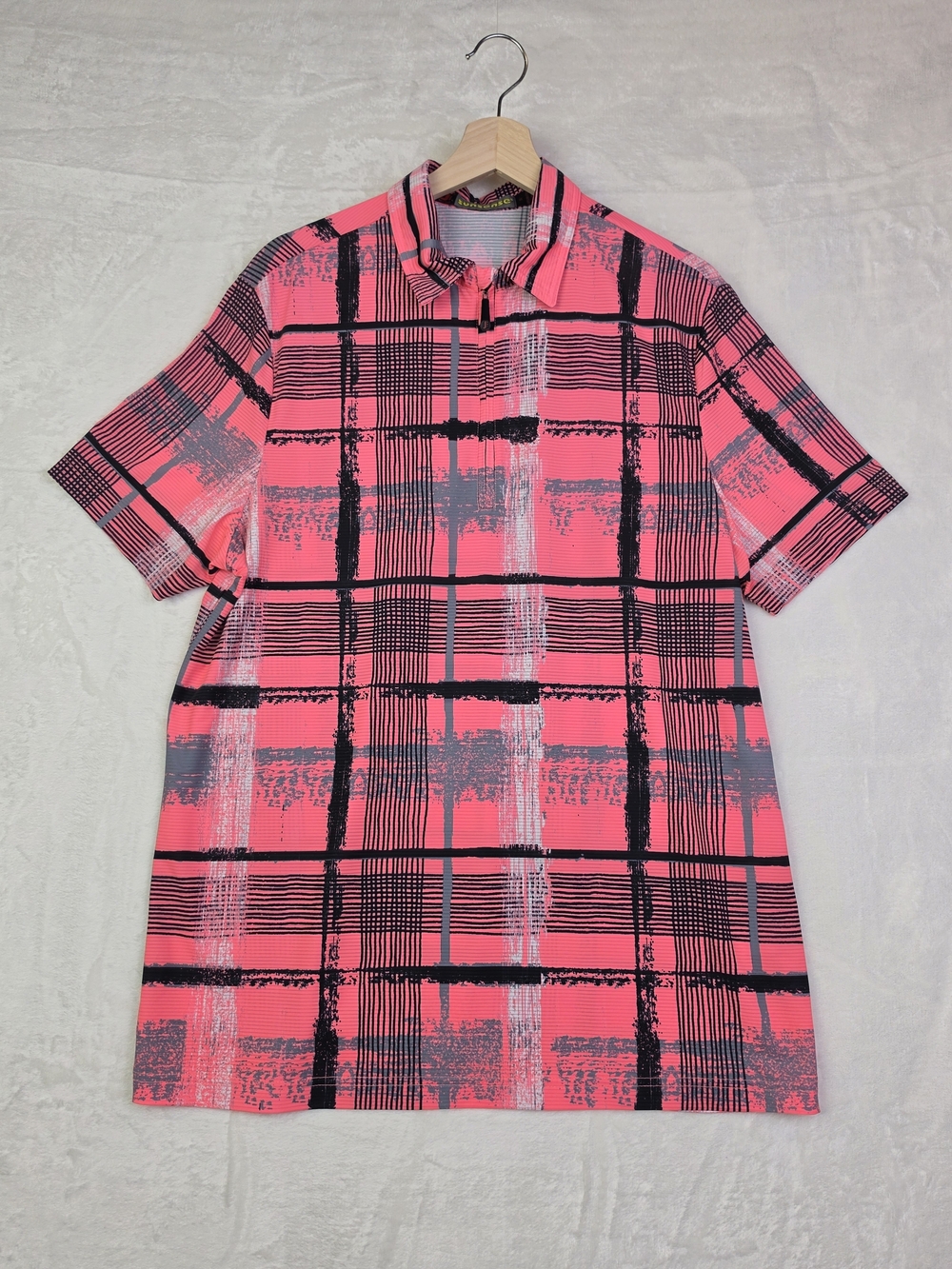 Jamie Sadock Sunsense Shirt Womens Medium Short Sleeve 1/4 Zip Pink Black Golf